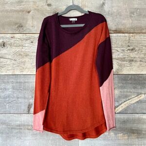 Smartwool Womens Shadow Pine Colorblock Crew Sweater XS‎ Maroon Wool Blend Gorp